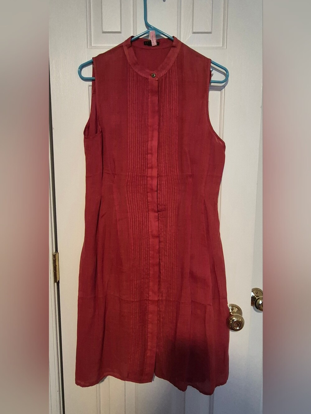 Theory Sleeveless Red-Terracota Pintuck Front Women's Dress - 100% Ramie